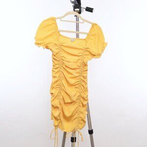 Yellow Puff Sleeve Scrunch Dress